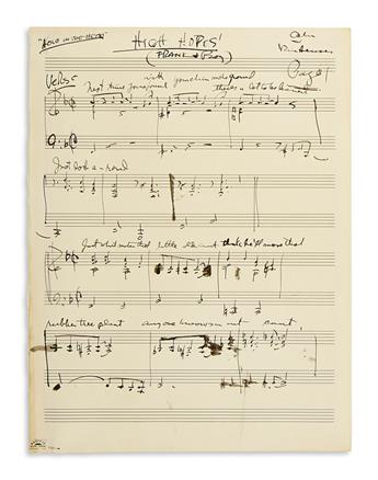 VAN HEUSEN, JIMMY. Autograph Musical Manuscript Signed, twice, in full or Van Heusen, working draft for the vocal score of High Hope